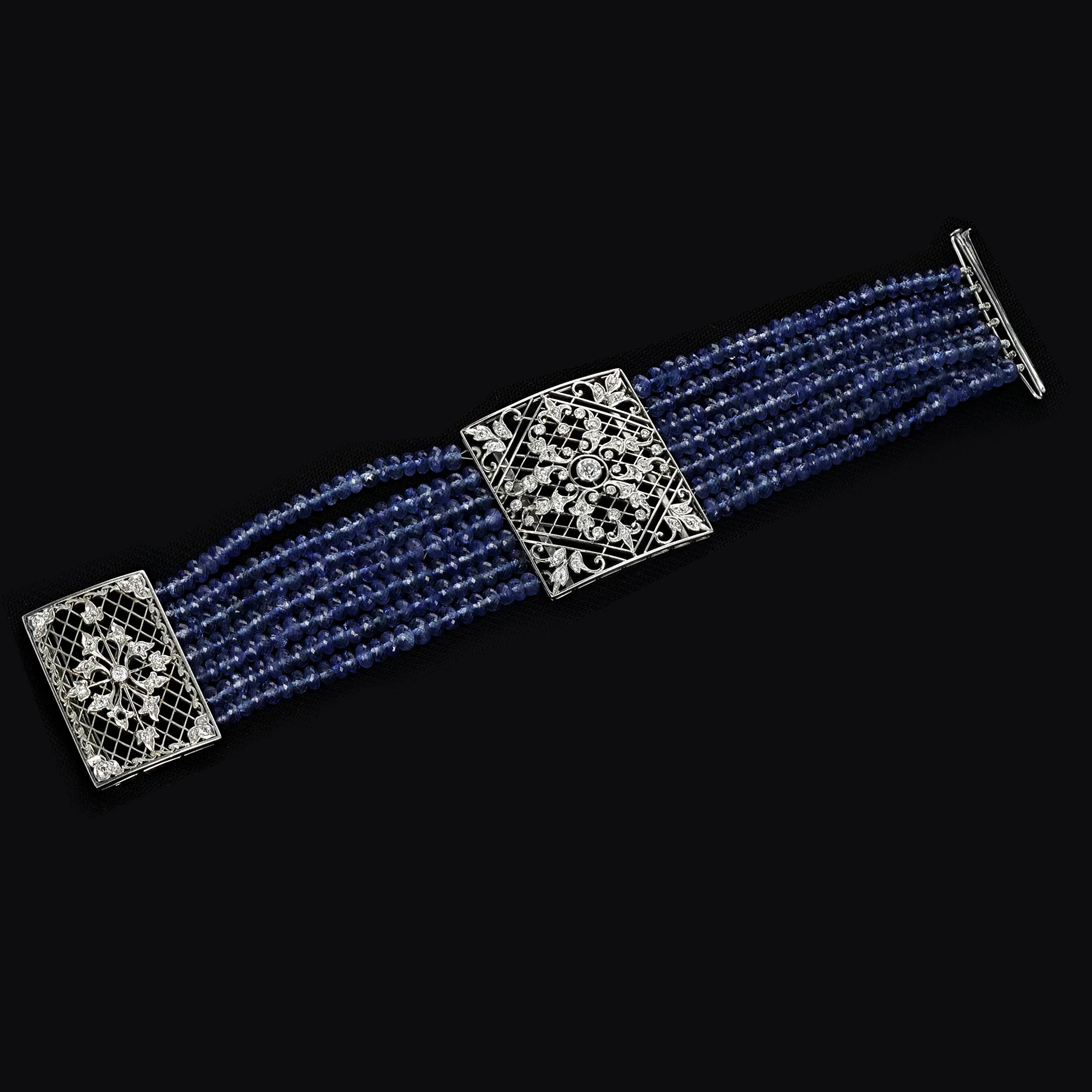7 Line Sapphire Beads Bracelet with Diamond Clasp and Spacer