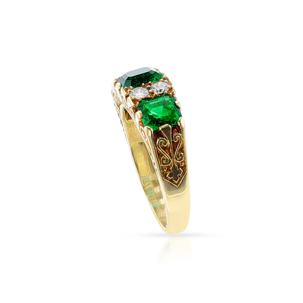 AGL Certified Colombian Emerald and Diamond Victorian Ring, 18k