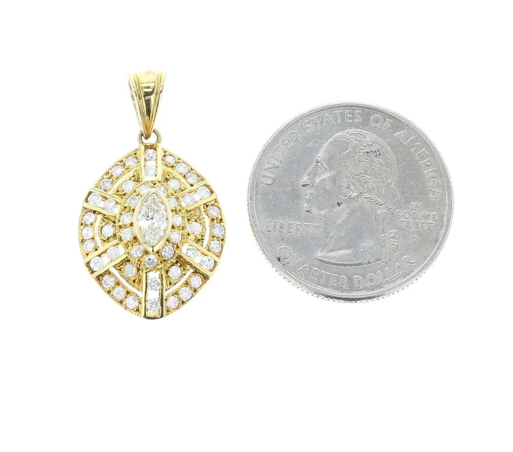 Curved Diamond and Yellow Gold Pendant, 14K- Part of Earring Set