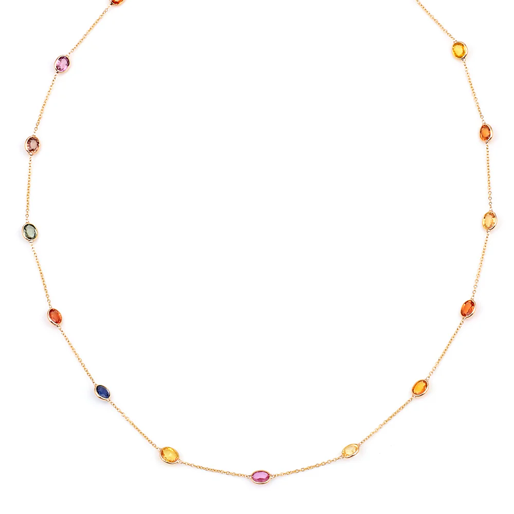 Oval Multi-Sapphire Necklace, 18k Yellow Gold