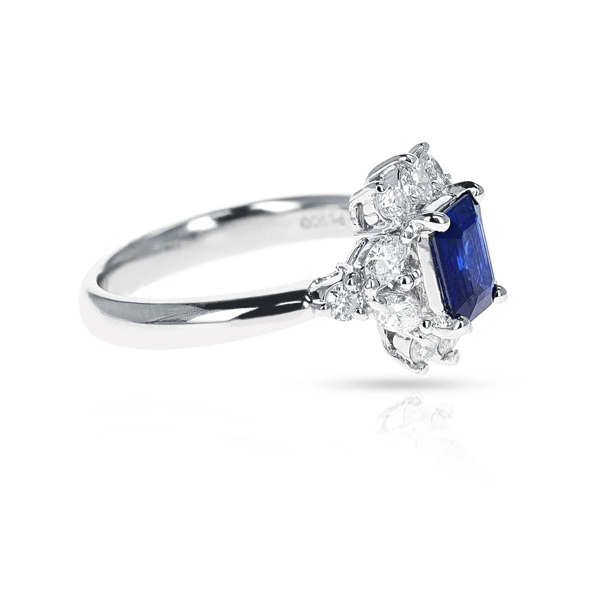 Rectangular-Cut Blue Sapphire and Diamond Engagement Ring, Platinum