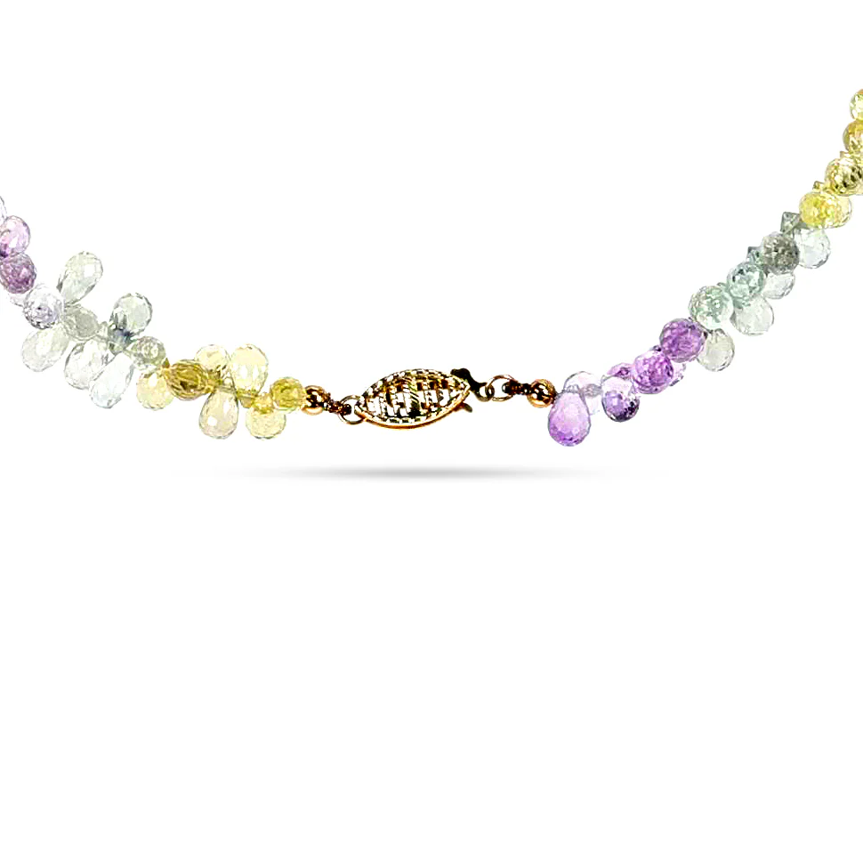 Mixed Semi-Precious Briolette Beads Necklace, 14k