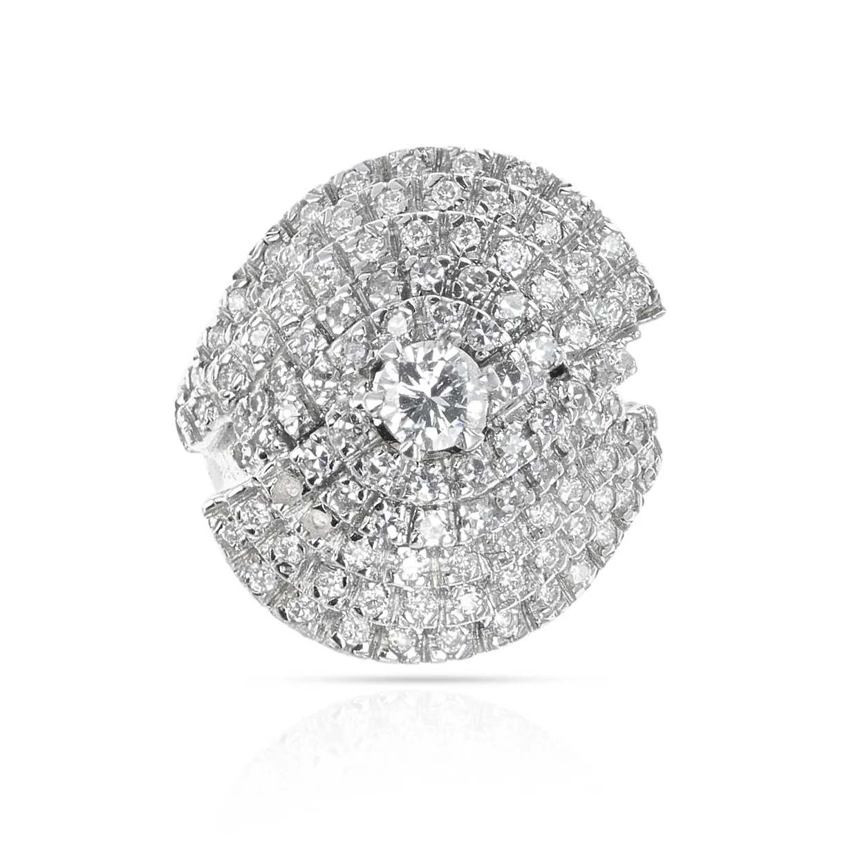 Center Round Diamond with Diamond Layered Cocktail Ring, 18k