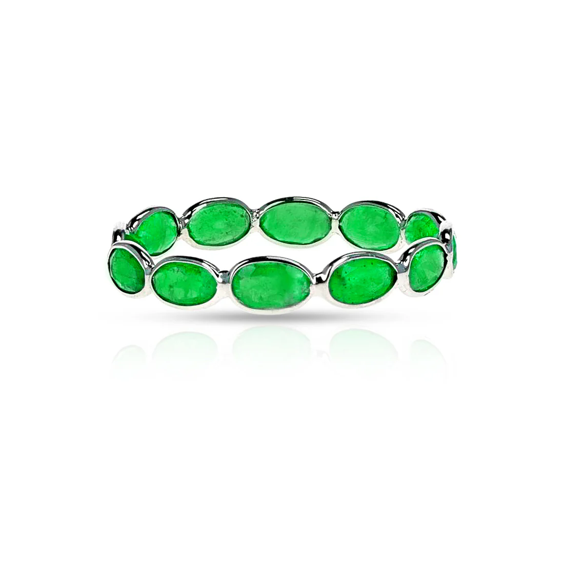 Oval Emerald Horizontal Band, White Gold