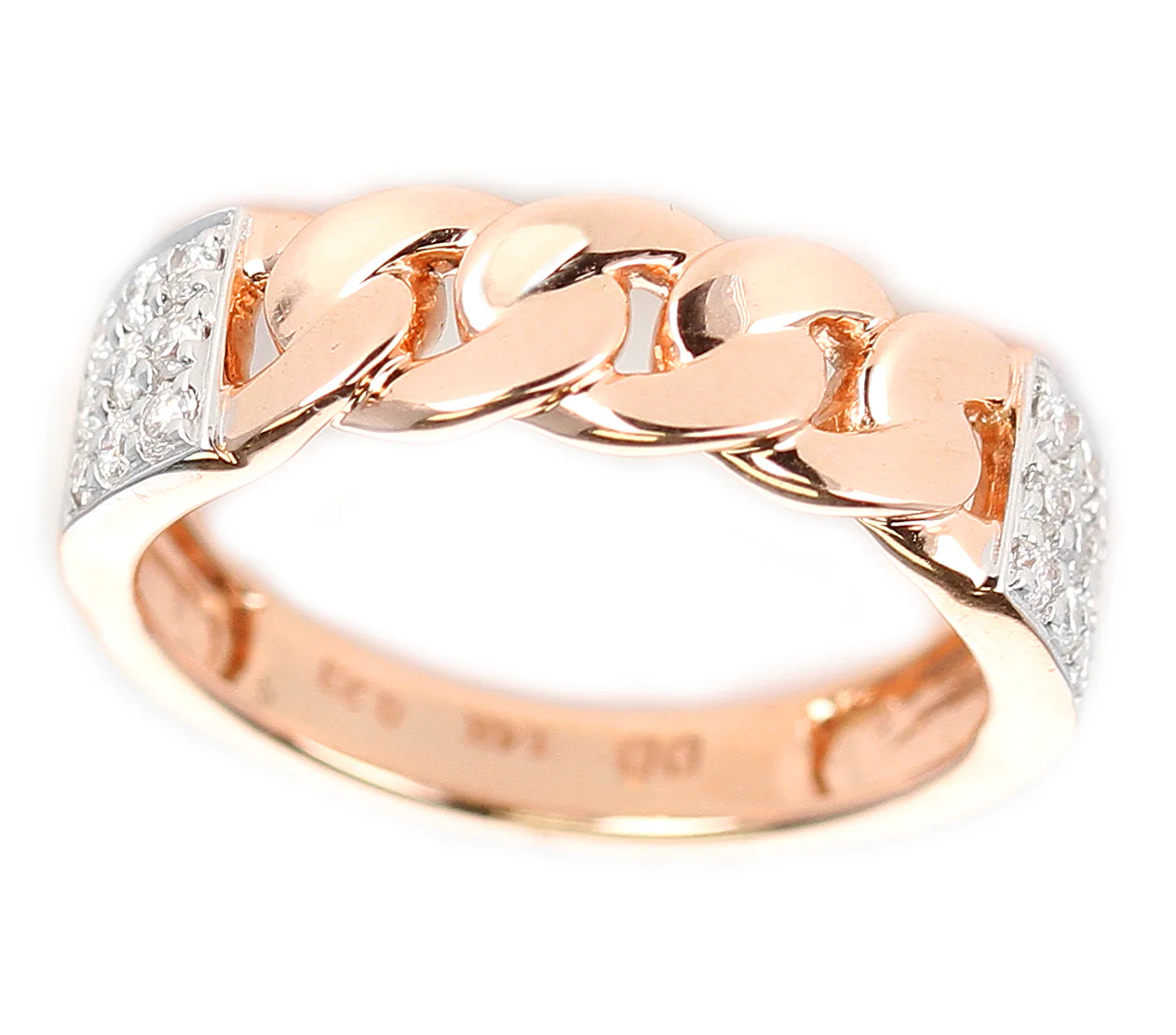 Rose Gold Rope-Style Ring with Diamonds, 14K
