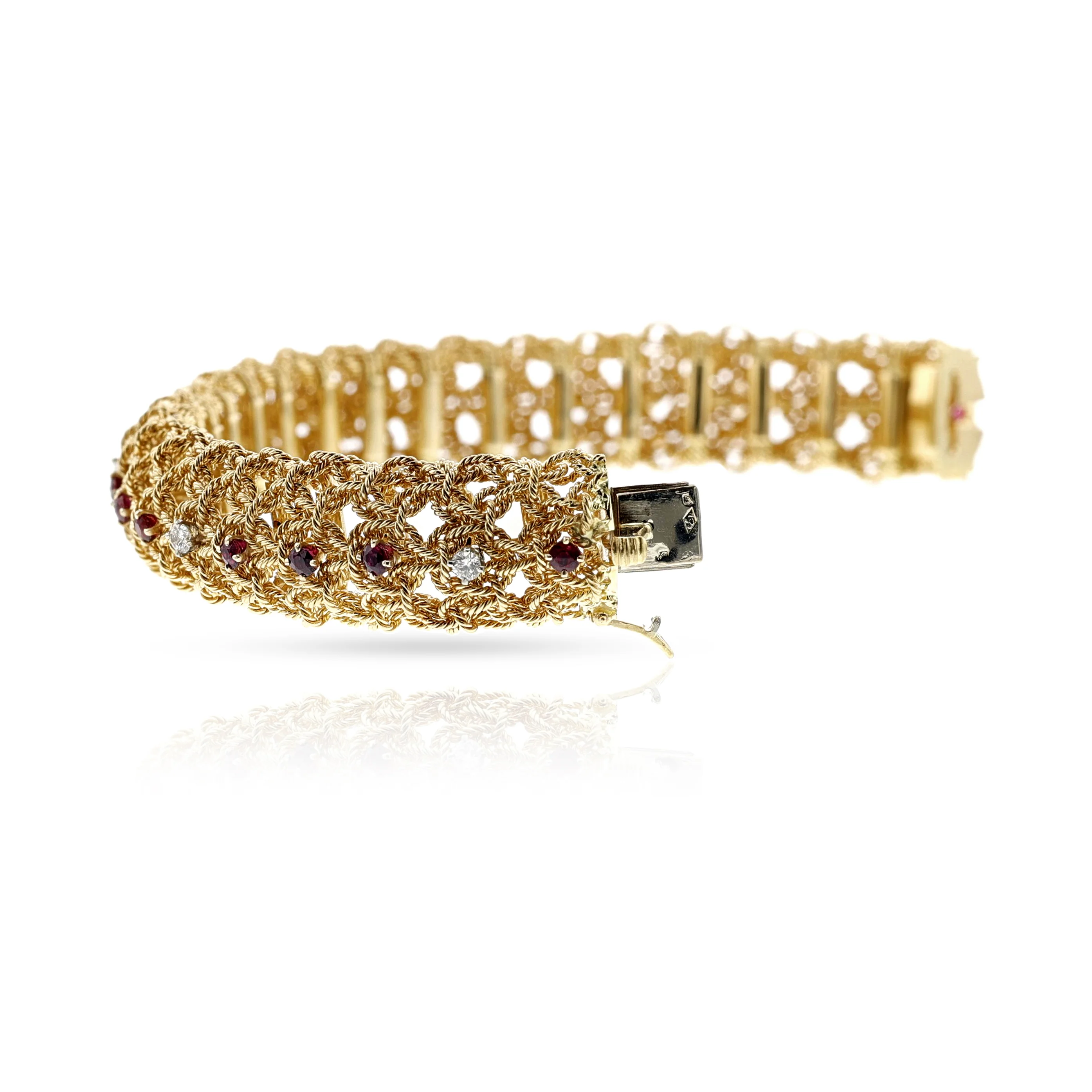 Georges L’Enfant Ruby and Diamond Rope-Work Bracelet, 18k