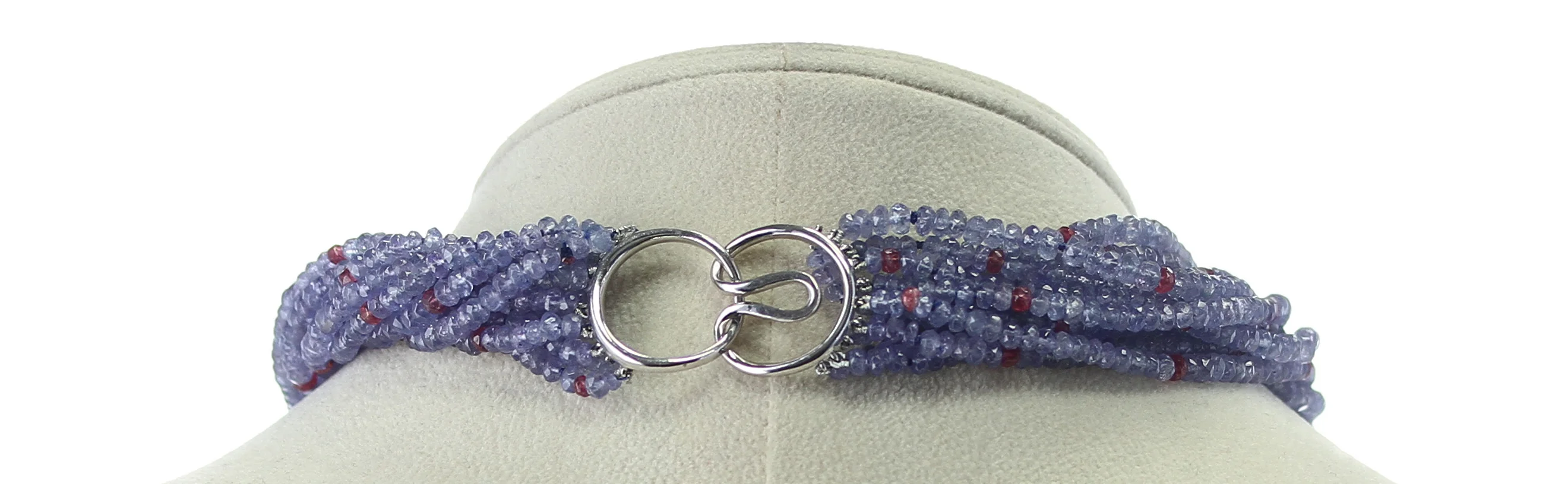 Genuine & Natural Tanzanite and Spinel Faceted Beads Choker Necklace, 18K White