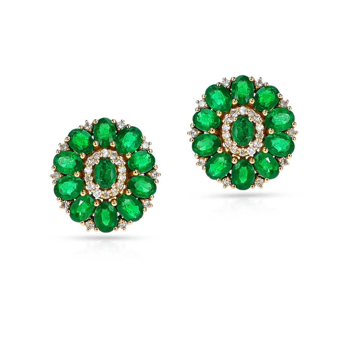 Oval Emerald and Diamond Floral Earrings, 18k