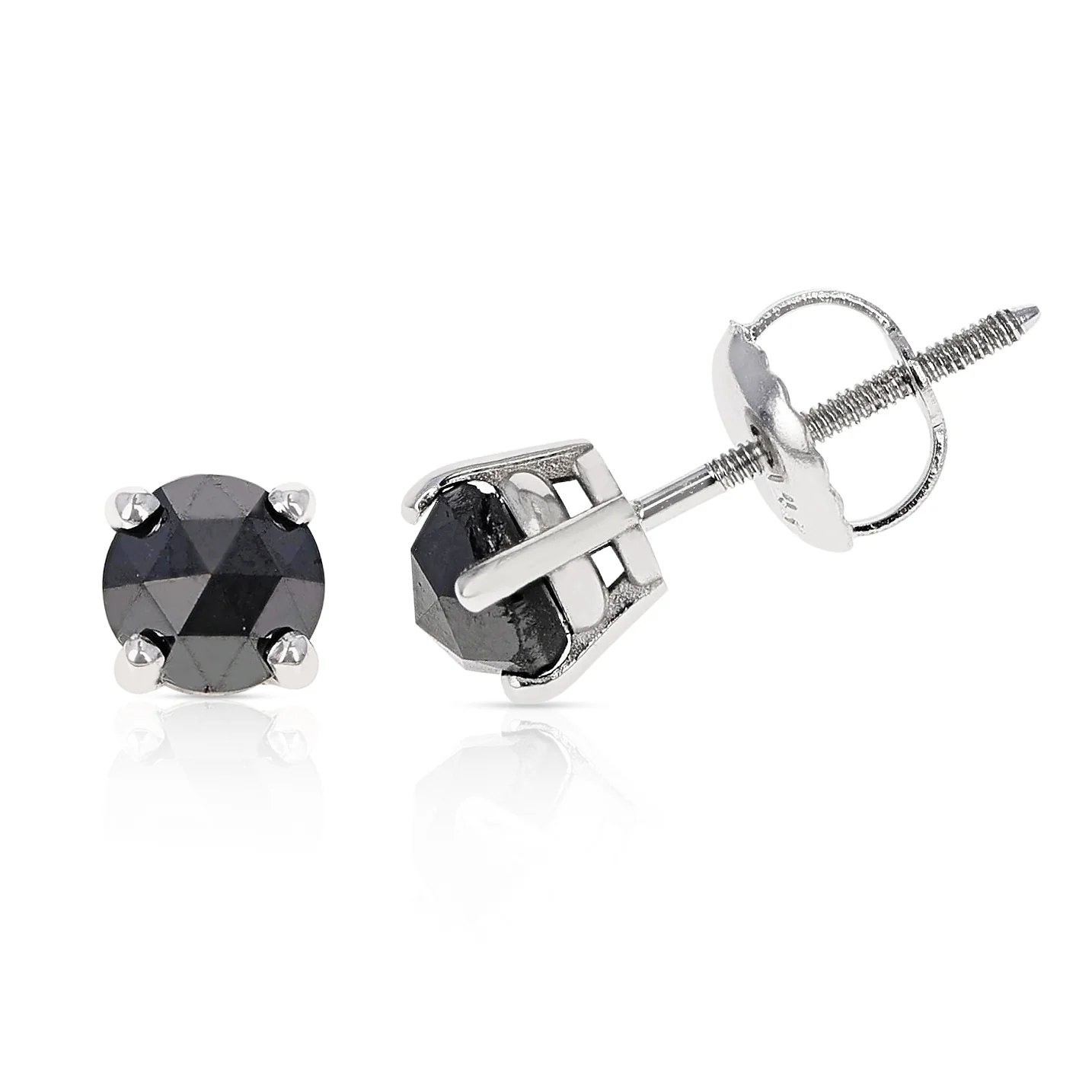 Rose Cut Black Diamond Stud Earrings Made in 14k White Gold