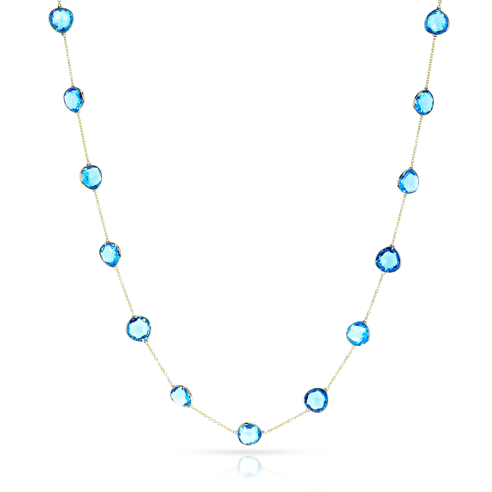 Mixed shape Blue Topaz Faceted Necklace, 18 Karat White Gold