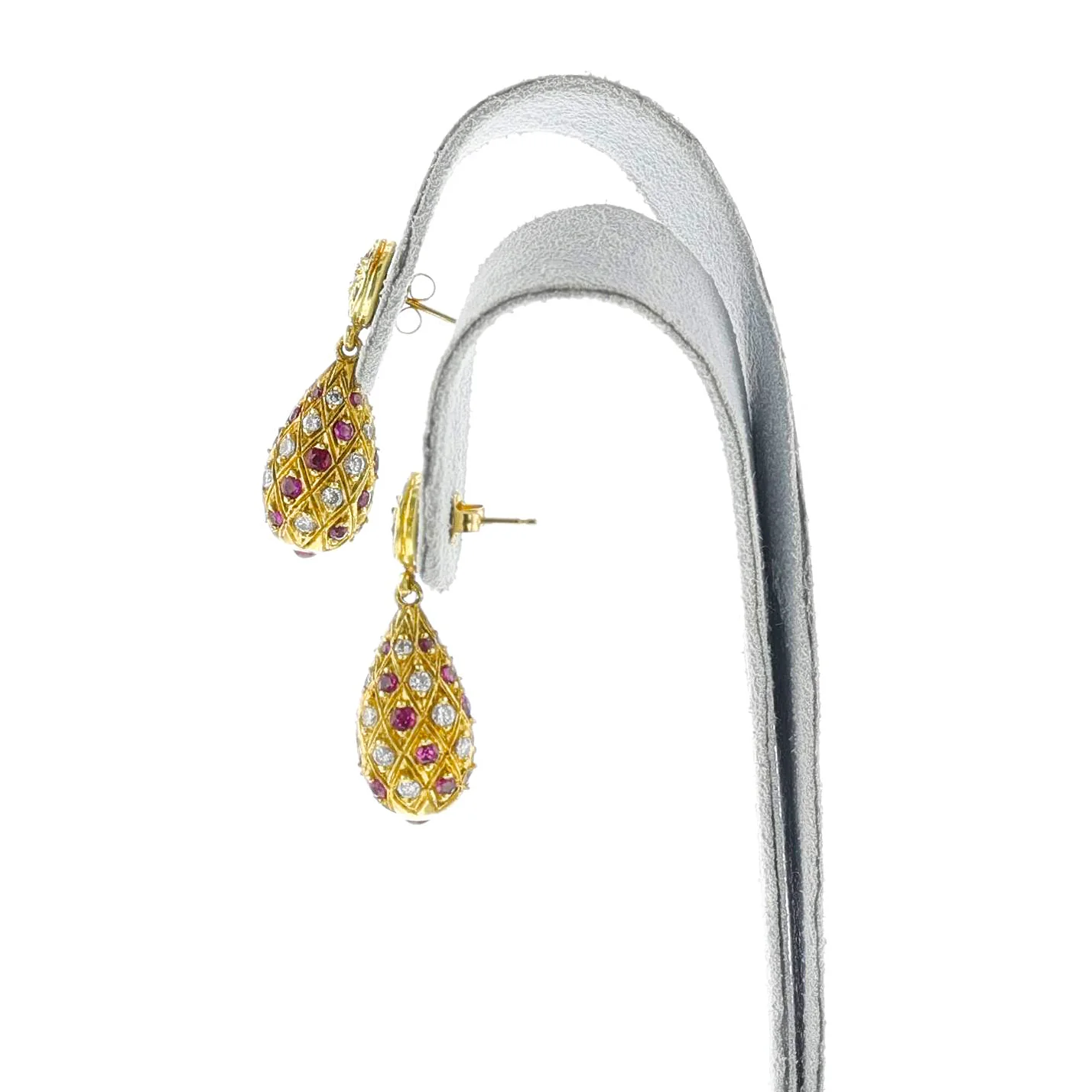 Ruby and Diamond Dangling Earrings with Gold, 18k