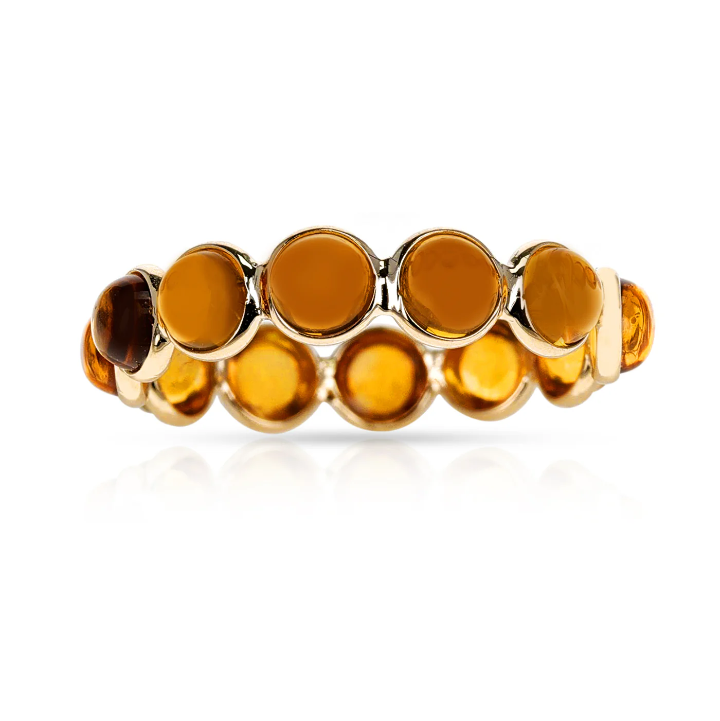 Round Citrine Cabochon Single Line Band, 18K Yellow Gold