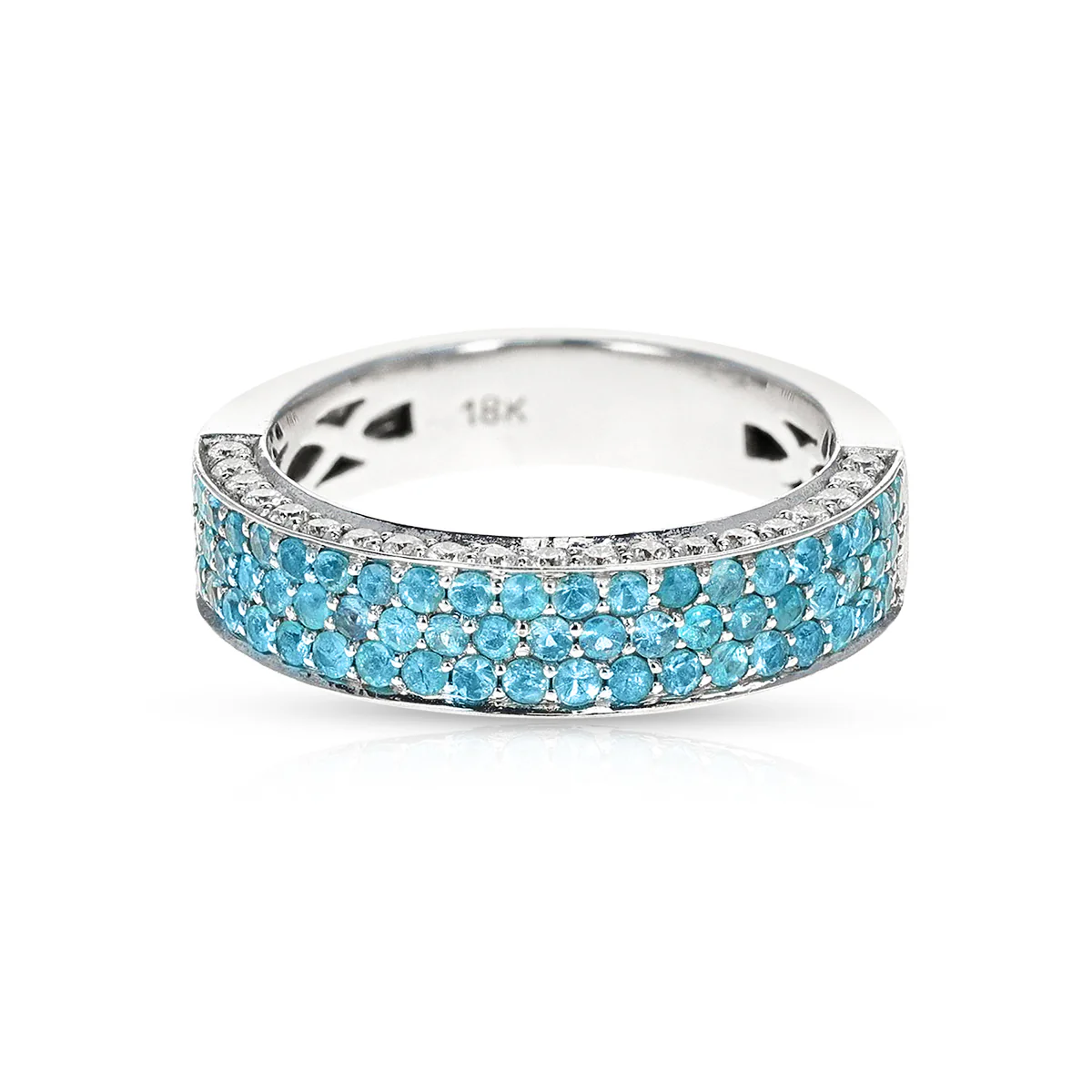 Brazilian Paraiba Tourmaline and Diamond Three Row Pave Band Ring