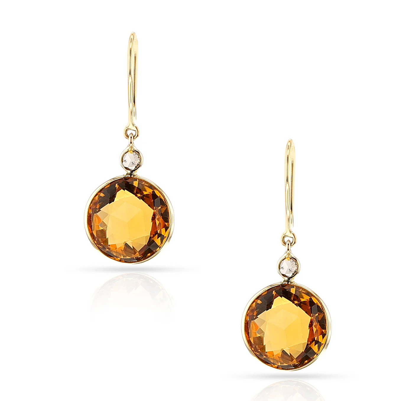 Round Citrine and Diamond Rose Cut Dangling Earrings, 18k