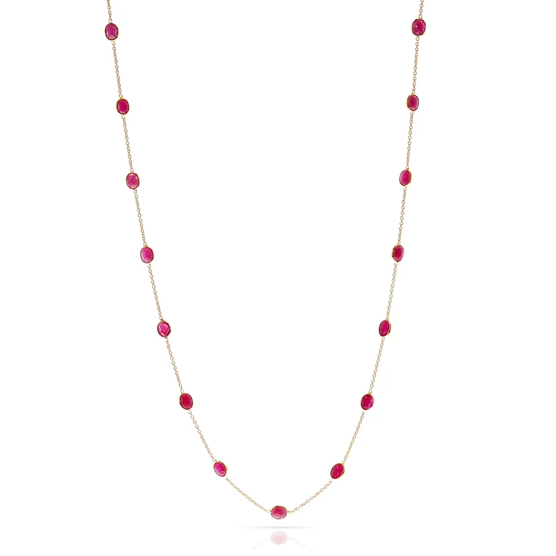 Oval Shape Blue Sapphire Necklace, 18 Karat Gold