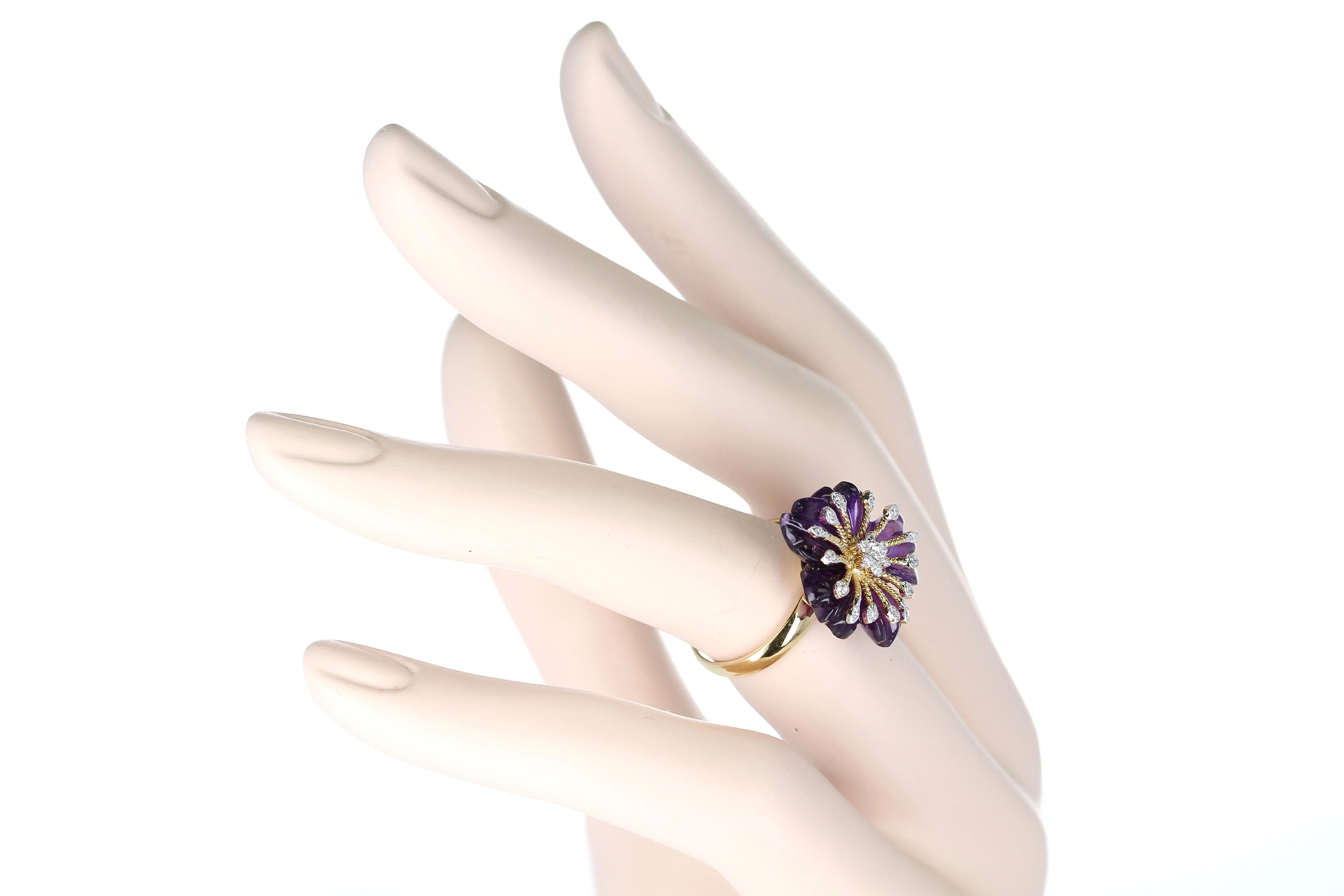 Carved Floral Amethyst Ring with Diamonds