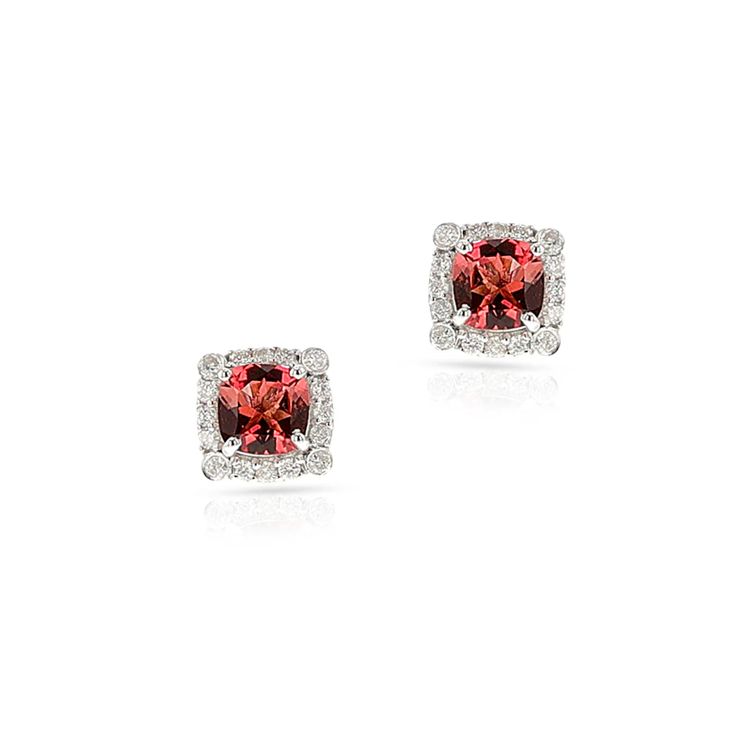 Square Tourmaline and Diamond Halo Studs, 18k