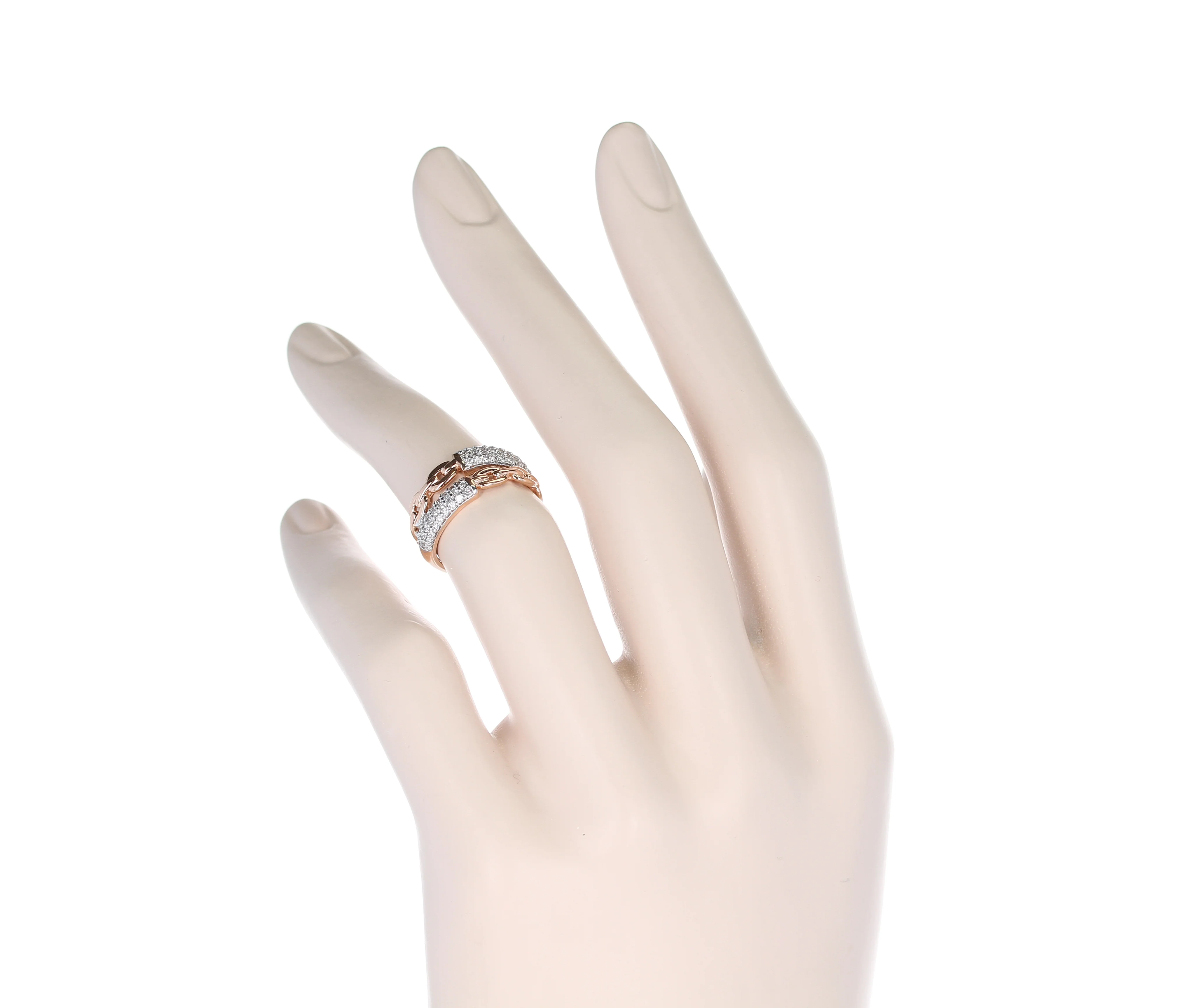 Double Row Rose Gold Rope Ring with Diamonds, 14K Gold