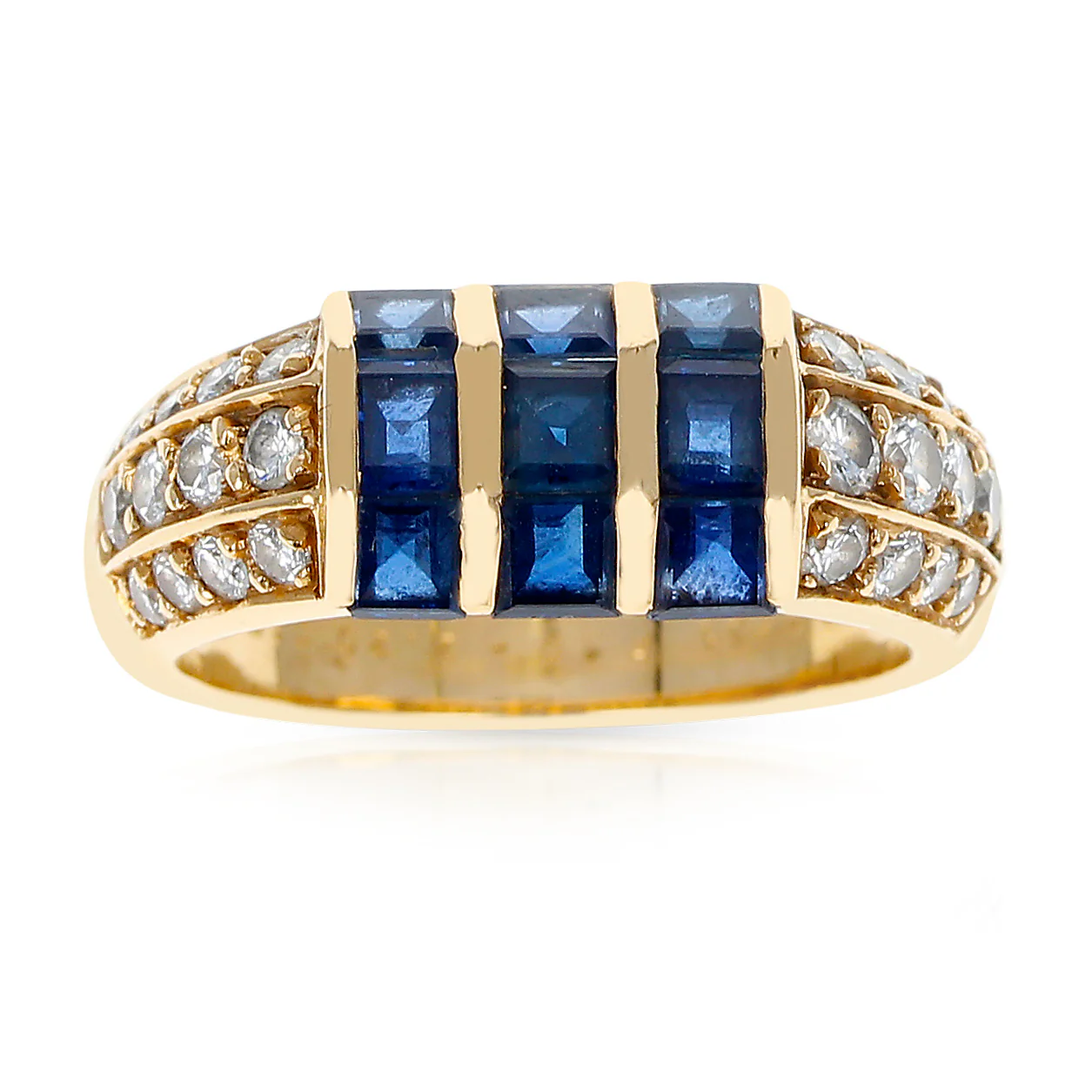 Van Cleef & Arpels Invisibly-Set Nine Sapphire and Diamonds Ring, 18K Yellow