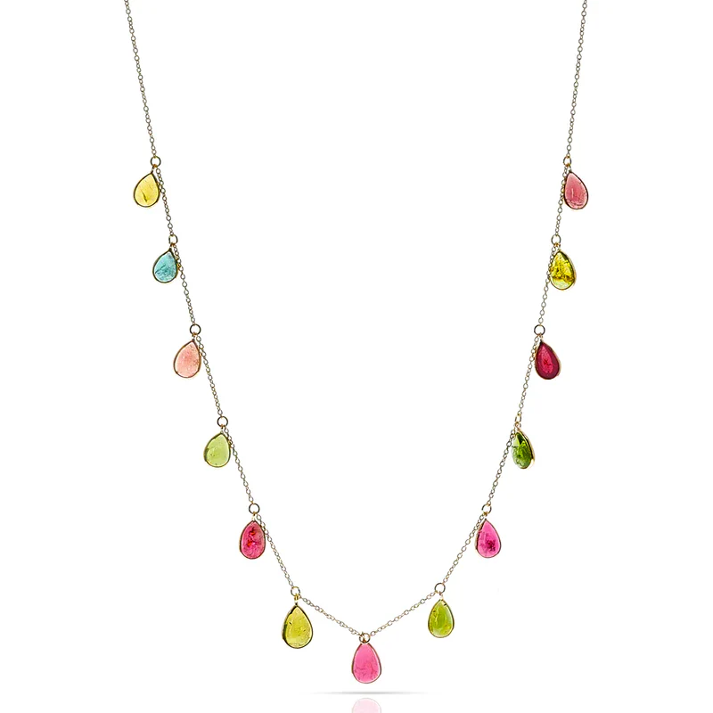 Pear Shape Gemstone with Drops, 18k