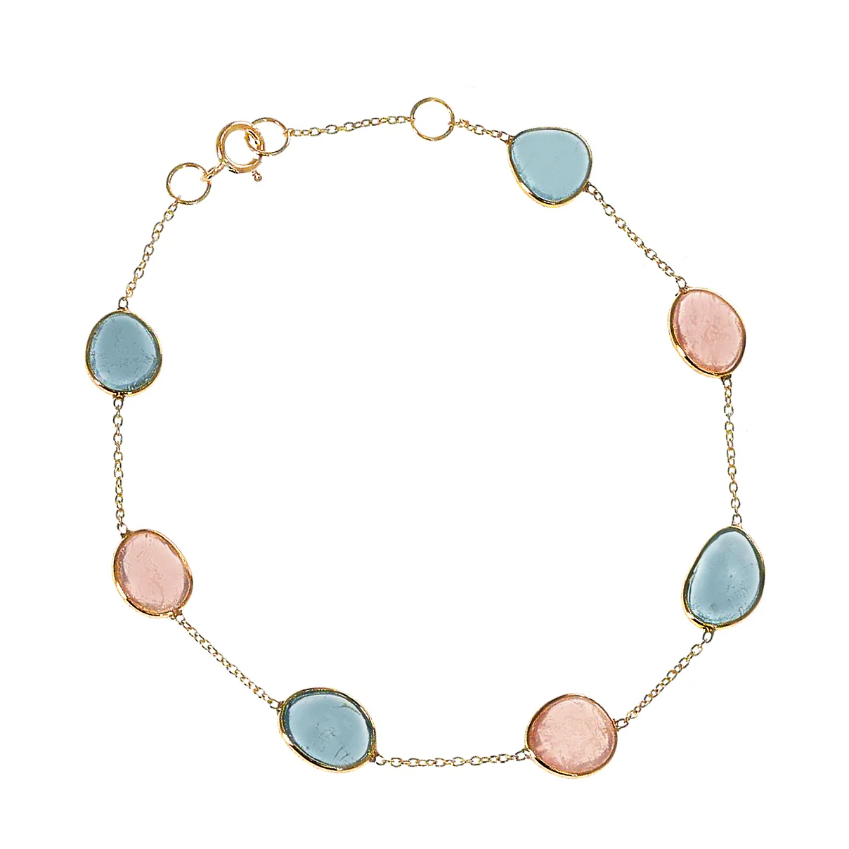 Mixed-Shape Genuine Morganite and Aquamarine 18k Adjustable Bracelet