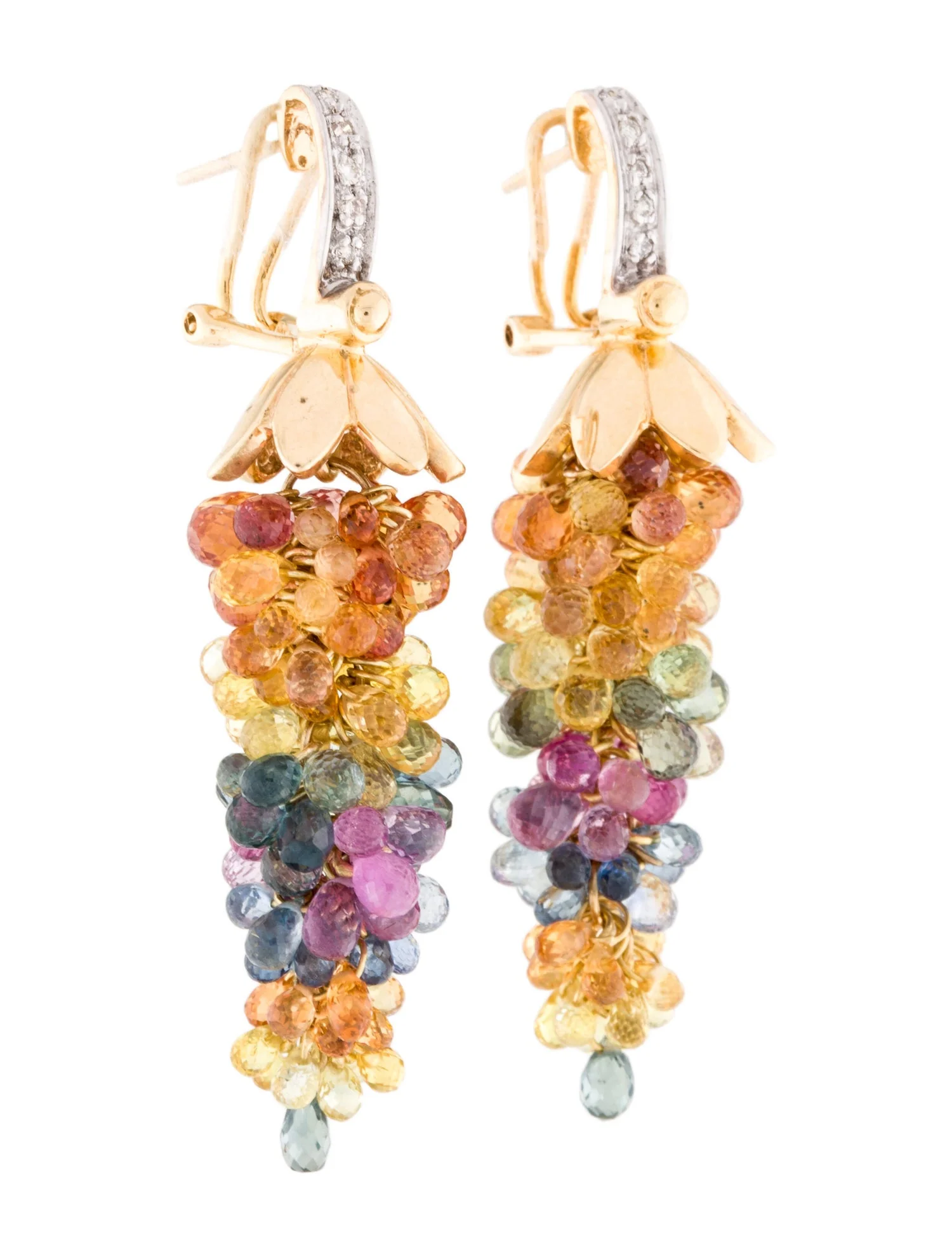 Multi-Sapphire Chandelier Earrings with Diamonds, 14K Gold