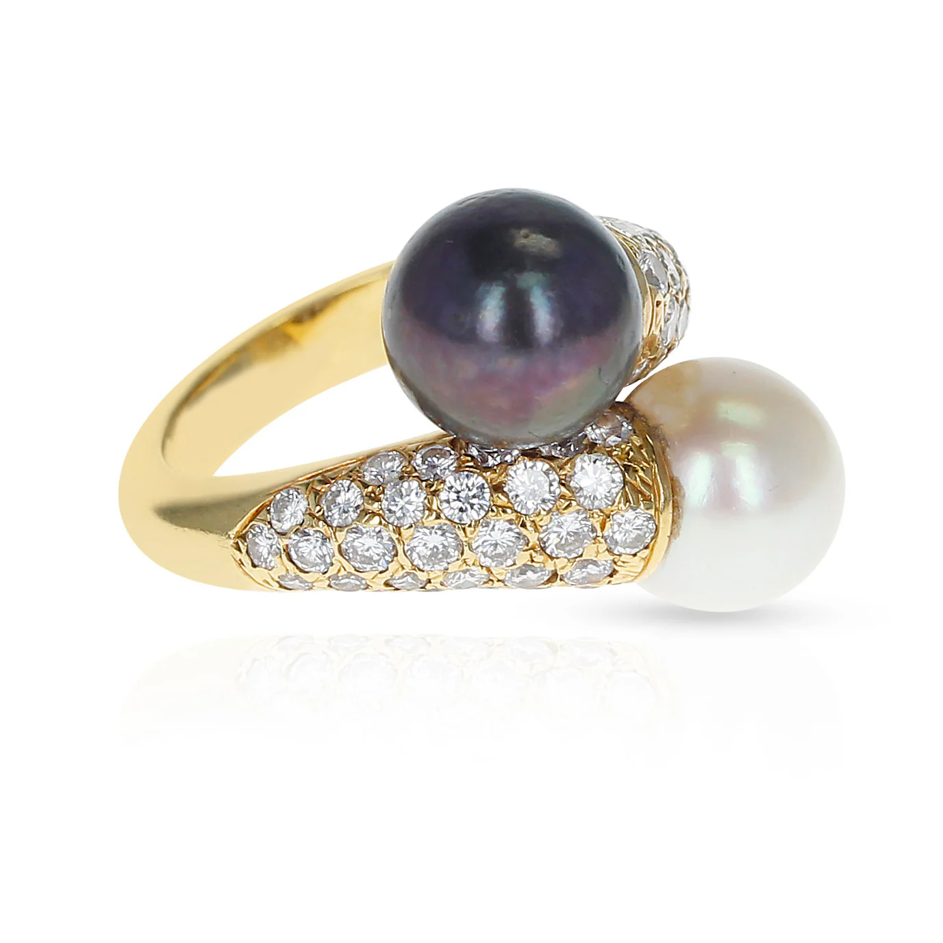 Van Cleef & Arpels Toi Et Moi 9.5MM Pearl and Diamond Ring, 18K Yellow Gold