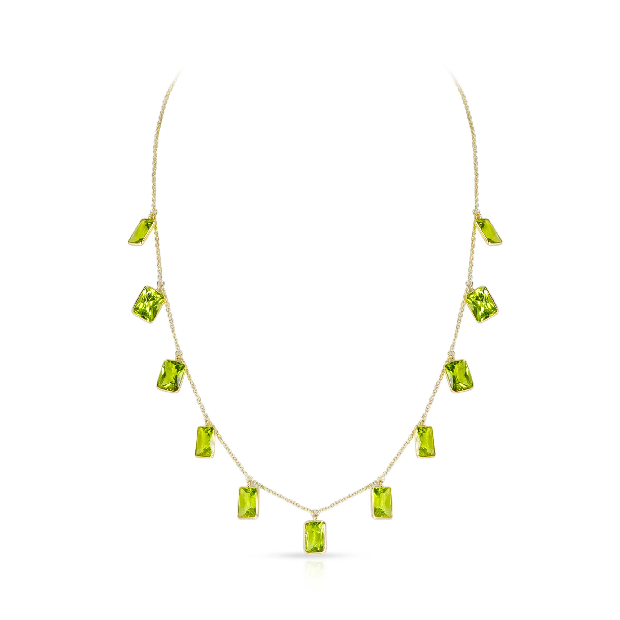 Rectangular Peridot Drop Necklace, 18K