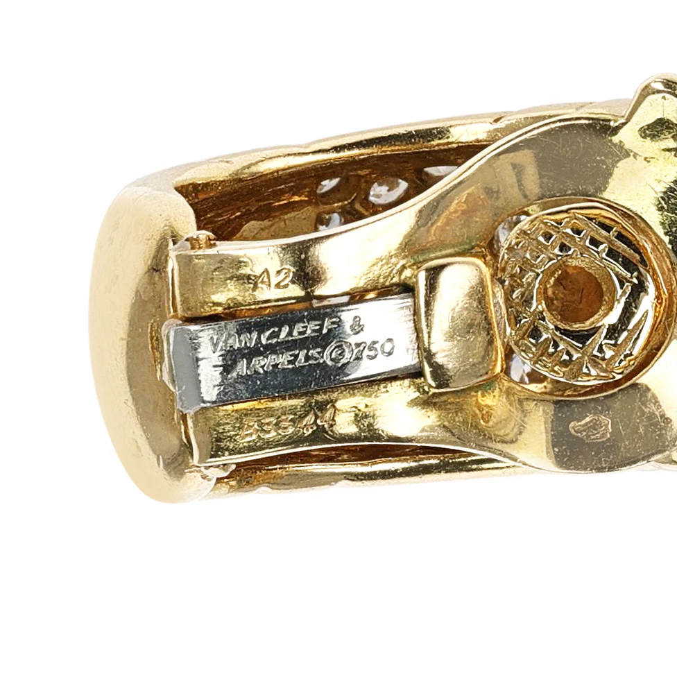 Van Cleef & Arpels Textured Gold and Diamond Clip-on Earrings, Part of Set, 18K