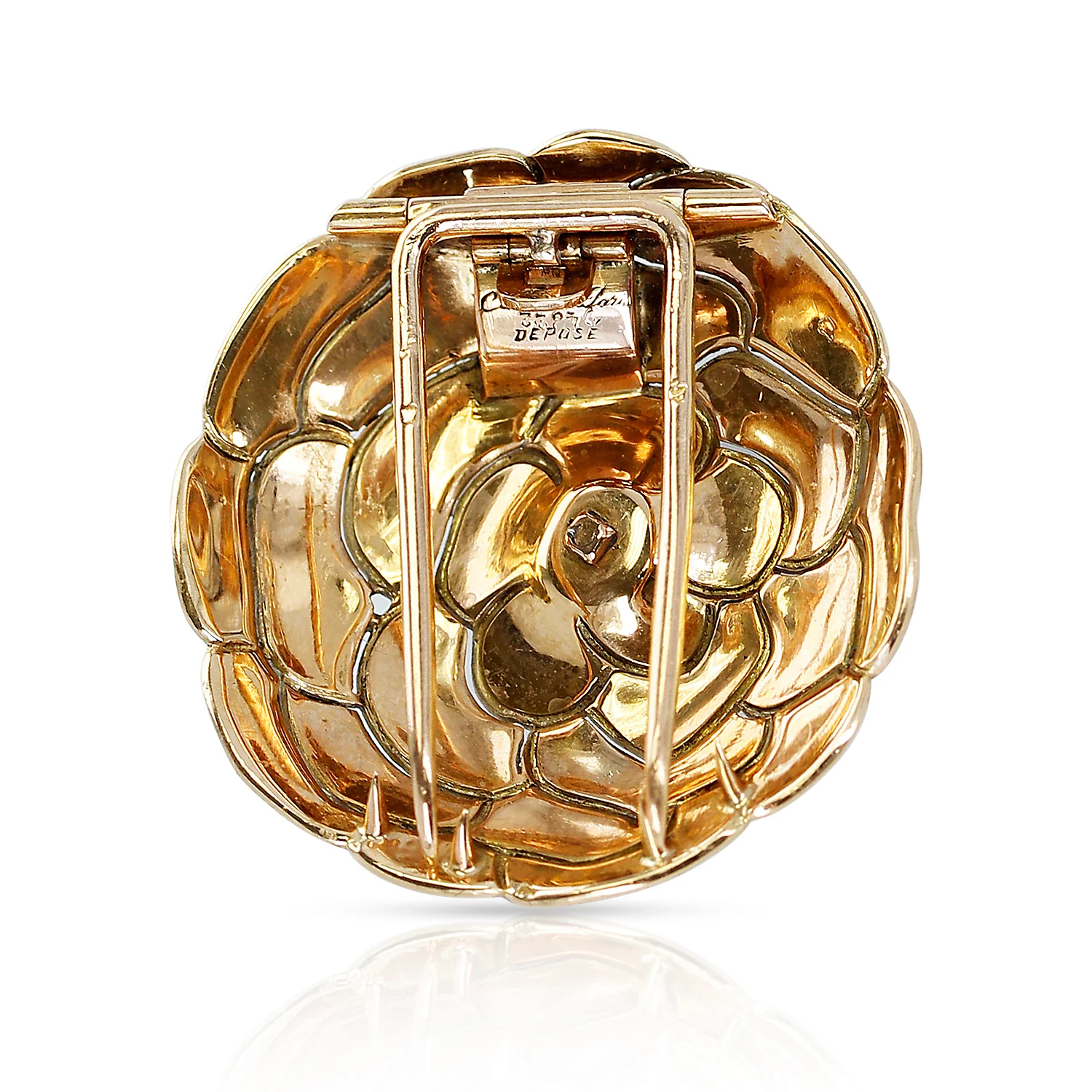 Cartier White Enamel and Diamond Floral Layer Brooch