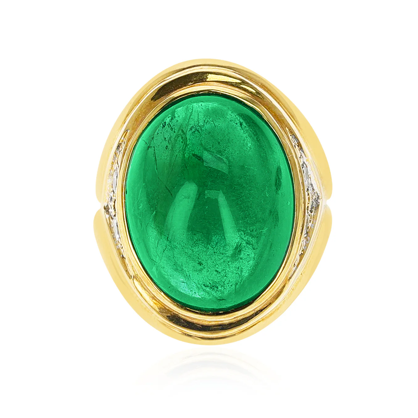 19.09 ct. Emerald Cabochon Ring with Diamonds, 18K