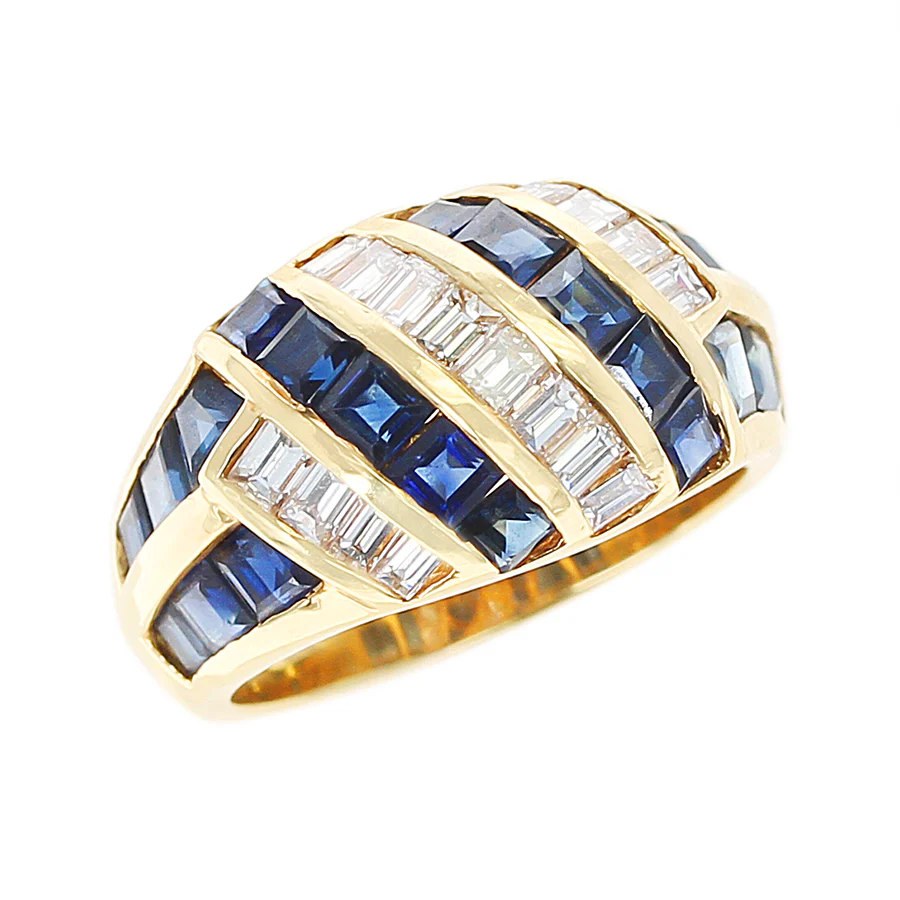 Horizontally and Vertically Invisibly Set Sapphire and Diamond Ring, 18K Yellow Gold