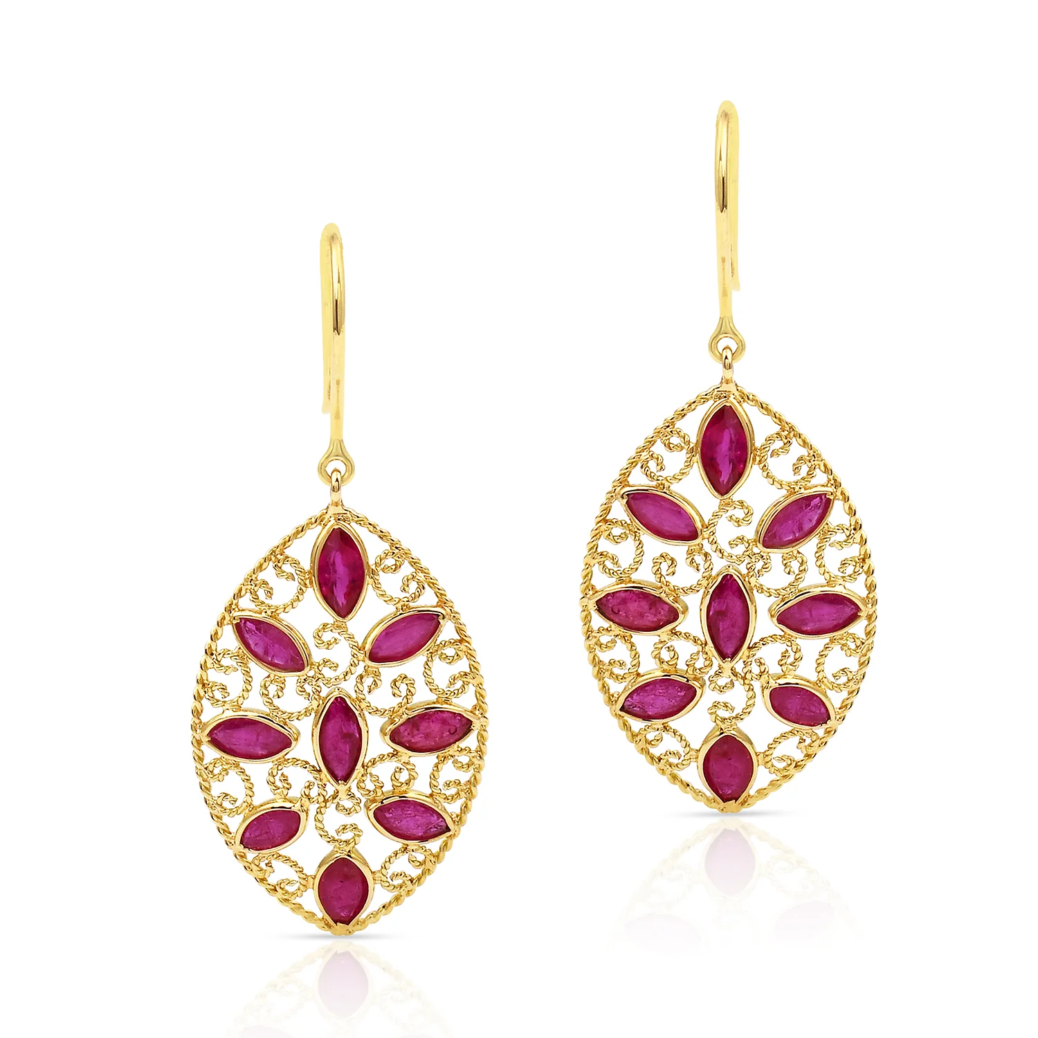 Ruby Bezel-Set Pear Shape Goldwork Earrings