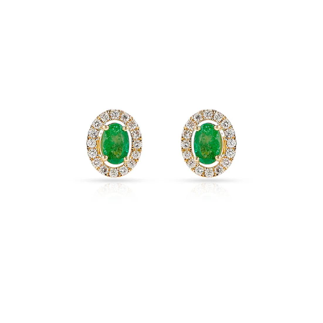 Larger Emerald and Diamond Halo Studs, 18K
