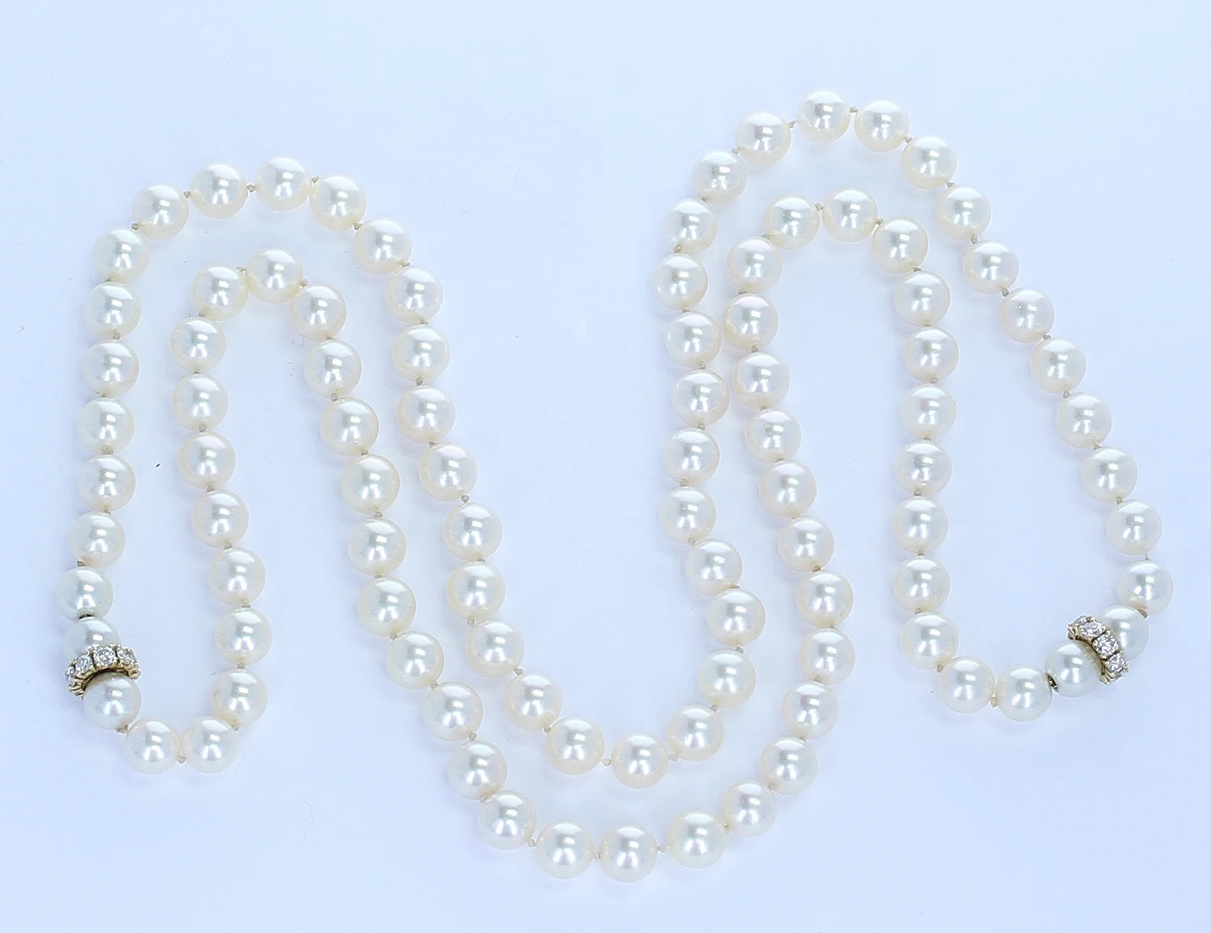 Pearl Beads Necklace with Diamond Discs