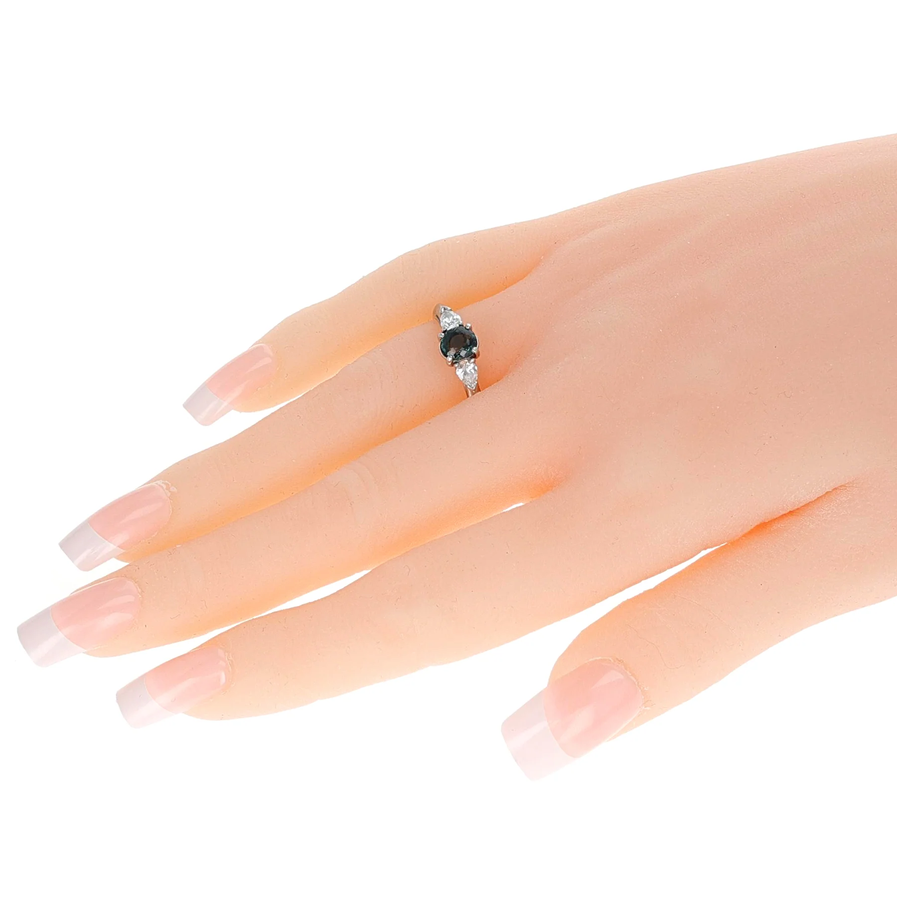 0.88 ct. Oval Alexandrite with 0.50 ct. Pear Shape Diamond Three Stone Ring, PT