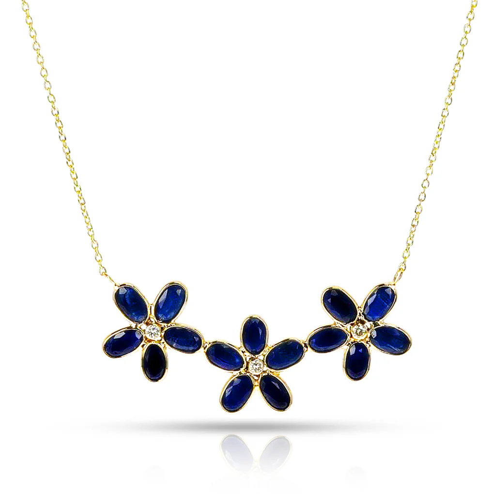 Gemstone Floral Necklace with Diamond, 18k