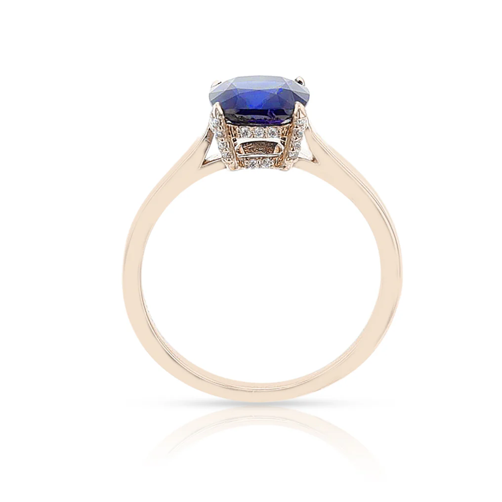 GIA Certified 1.69 ct. Unheated Burma Sapphire Ring with Diamonds, 14k Yellow