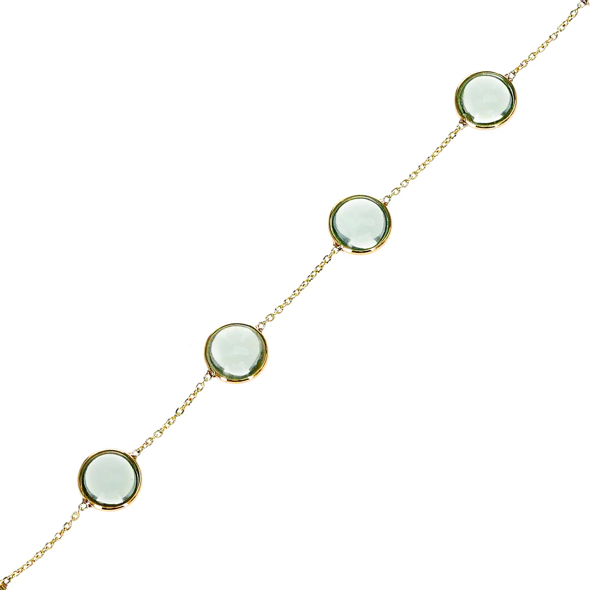 Smooth Round Green Amethyst Adjustable Bracelet, 18k Yellow Gold