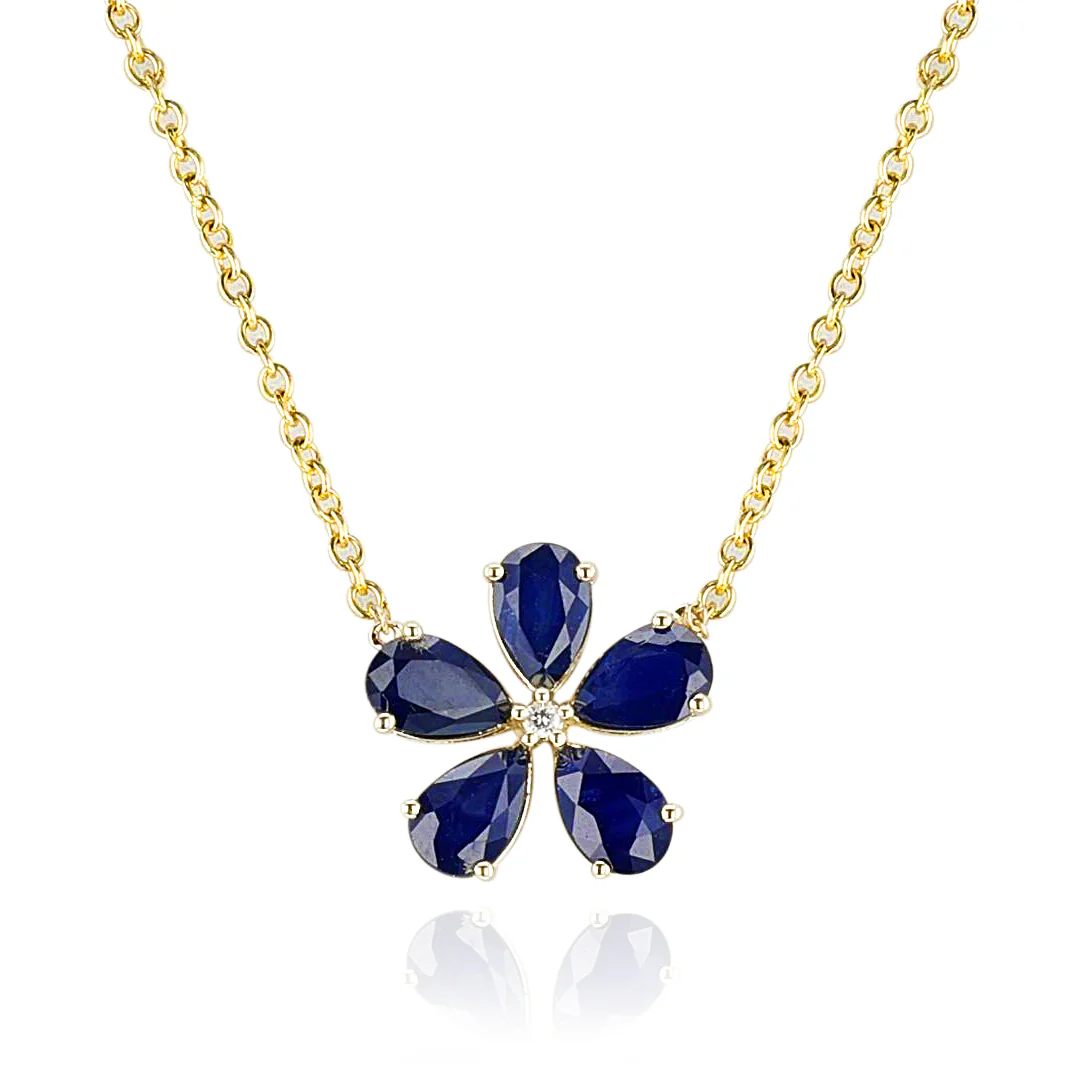 Floral Sapphire and Diamond Pendant Necklace, 18k