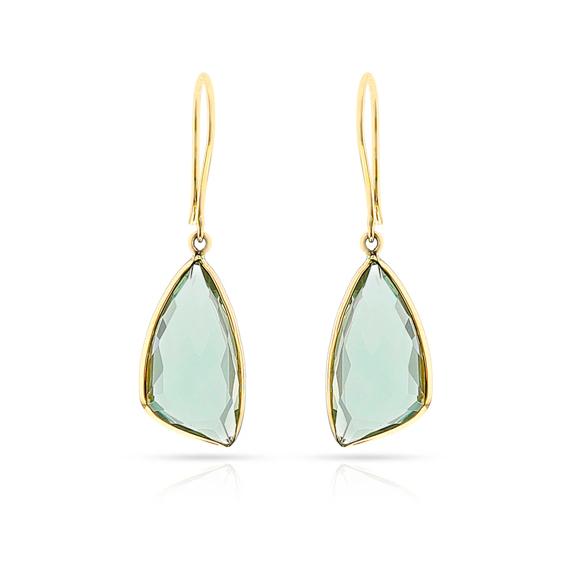 Triangular Green Amethyst Hoop Earrings, 18k