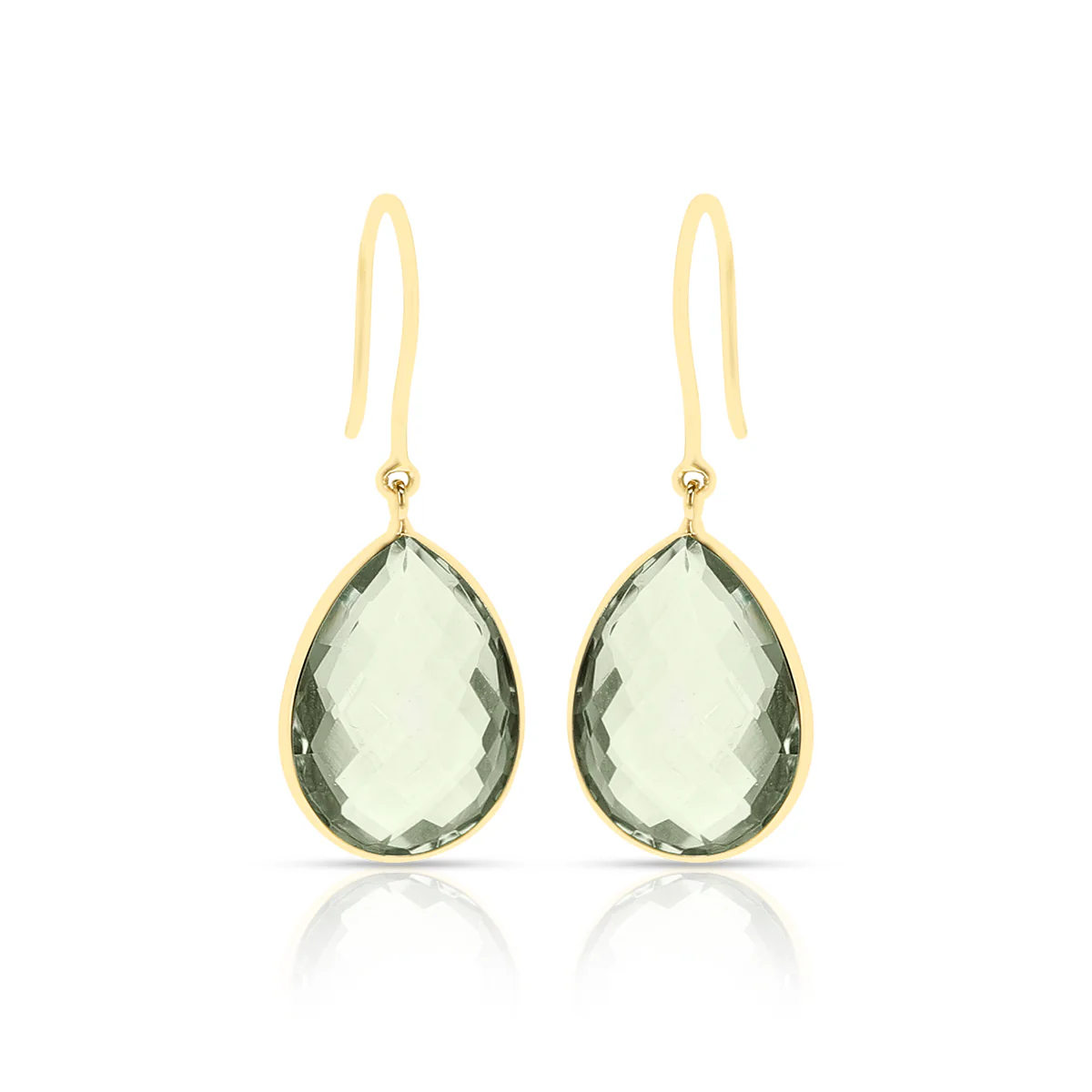 Green Amethyst Pear Shape Dangling Earrings made in 18 Karat Yellow Gold.