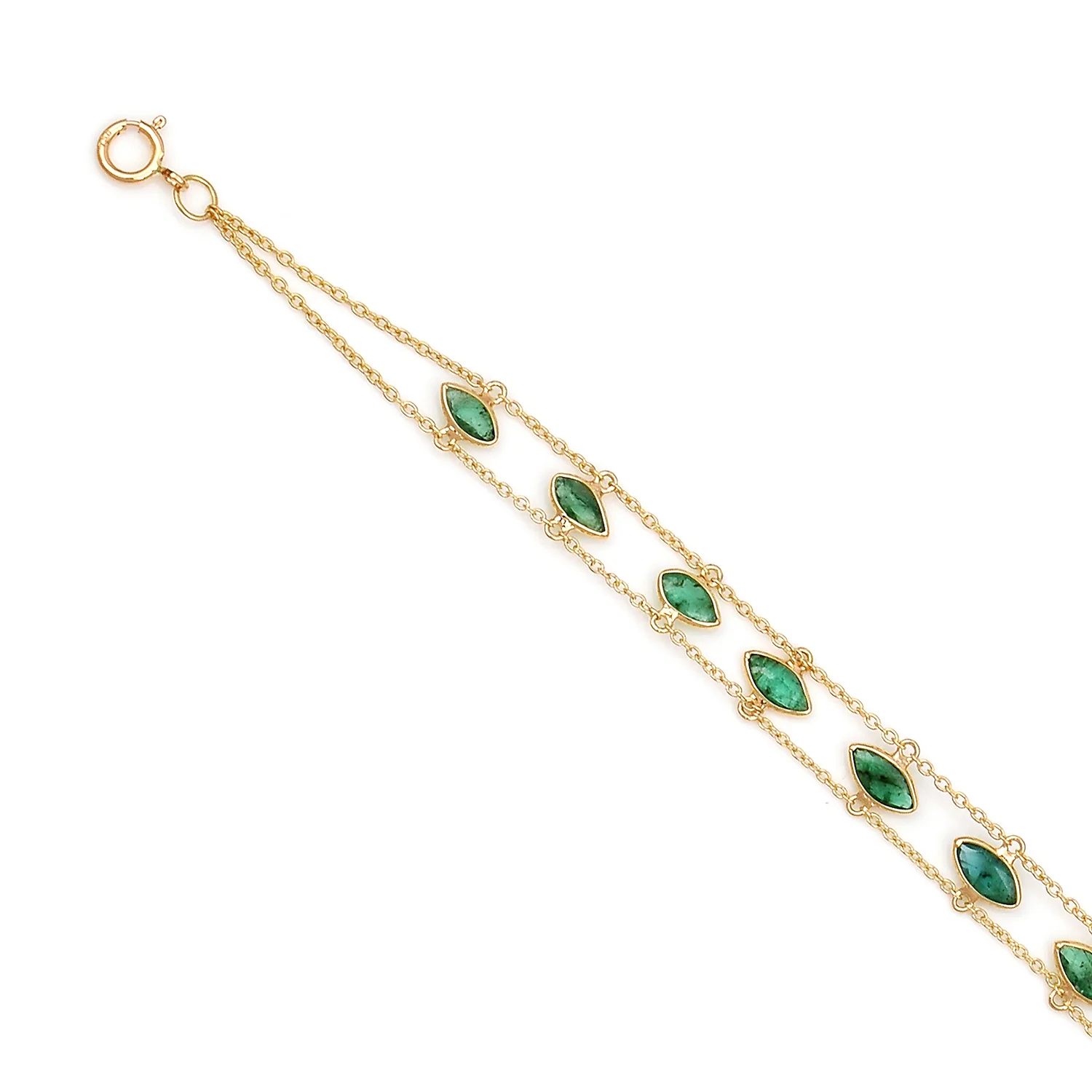 Marquise Emerald Double Line Bracelet, 18k Yellow Gold