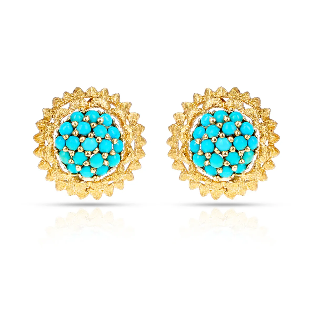 Floral Turquoise Cabochon Cluster Earrings, 14k
