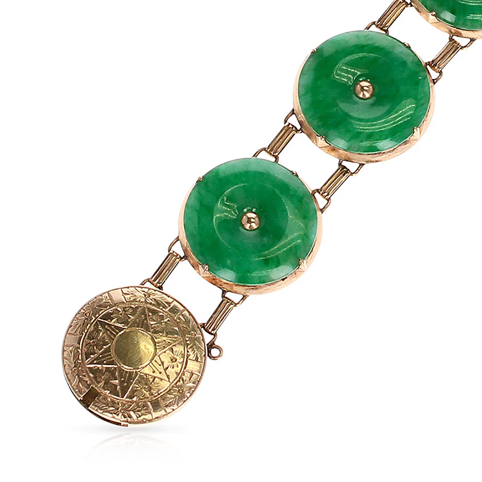 GIA Certified Natural, No Heat Jade Bracelet, 14 Karat Rose Gold