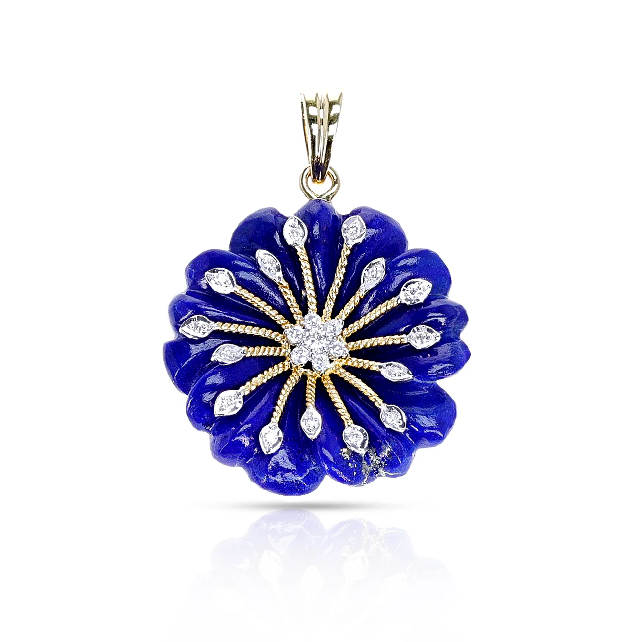 Carved Lapis and Diamond Pendant, 14K