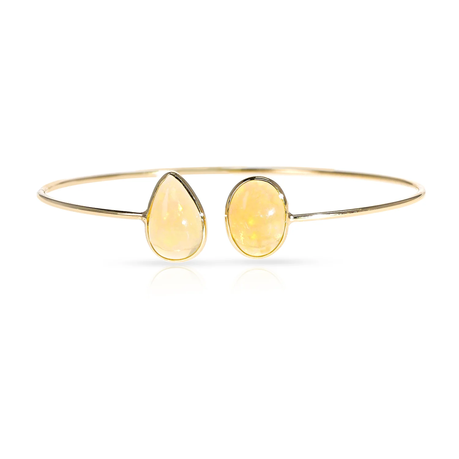 Pear and Oval Shape Rainbow Opal Bangle, 18k