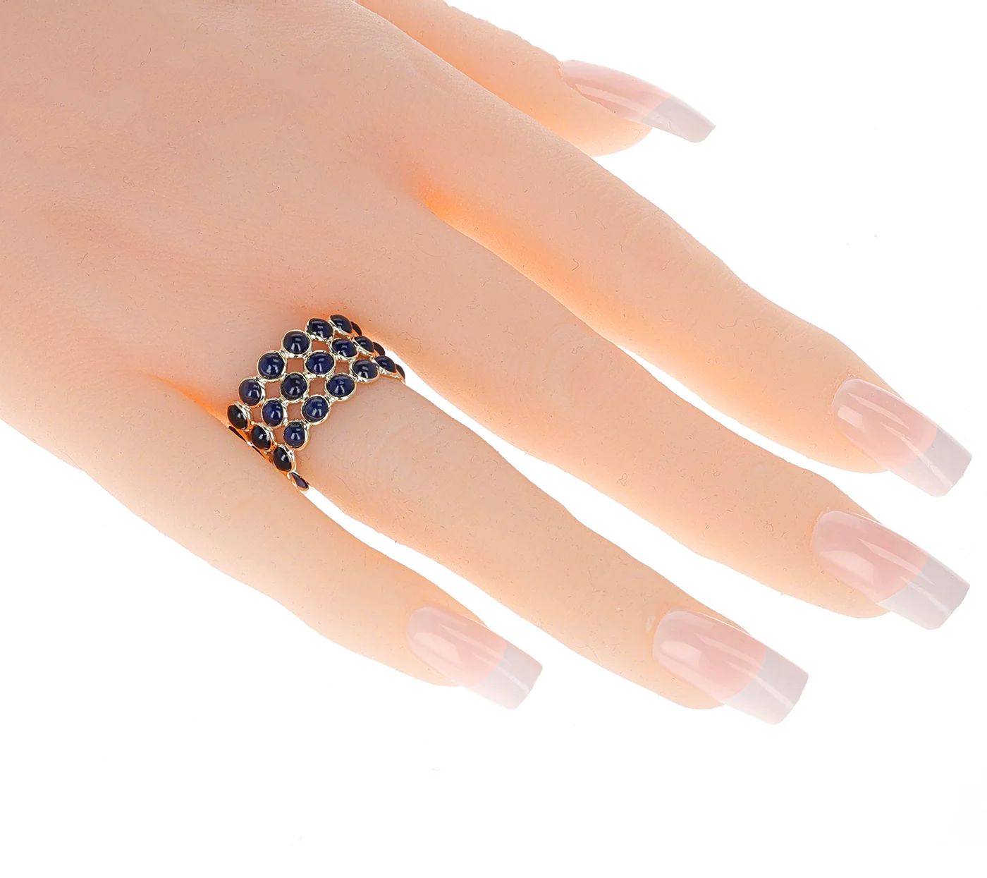 Round Blue Sapphire Triple Layer Band, 18K Yellow Gold