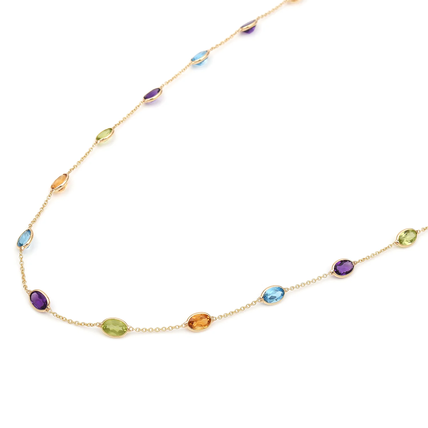 Amethyst, Citrine, Blue Topaz, Peridot Multi-Stone Necklace, 18 Karat Gold