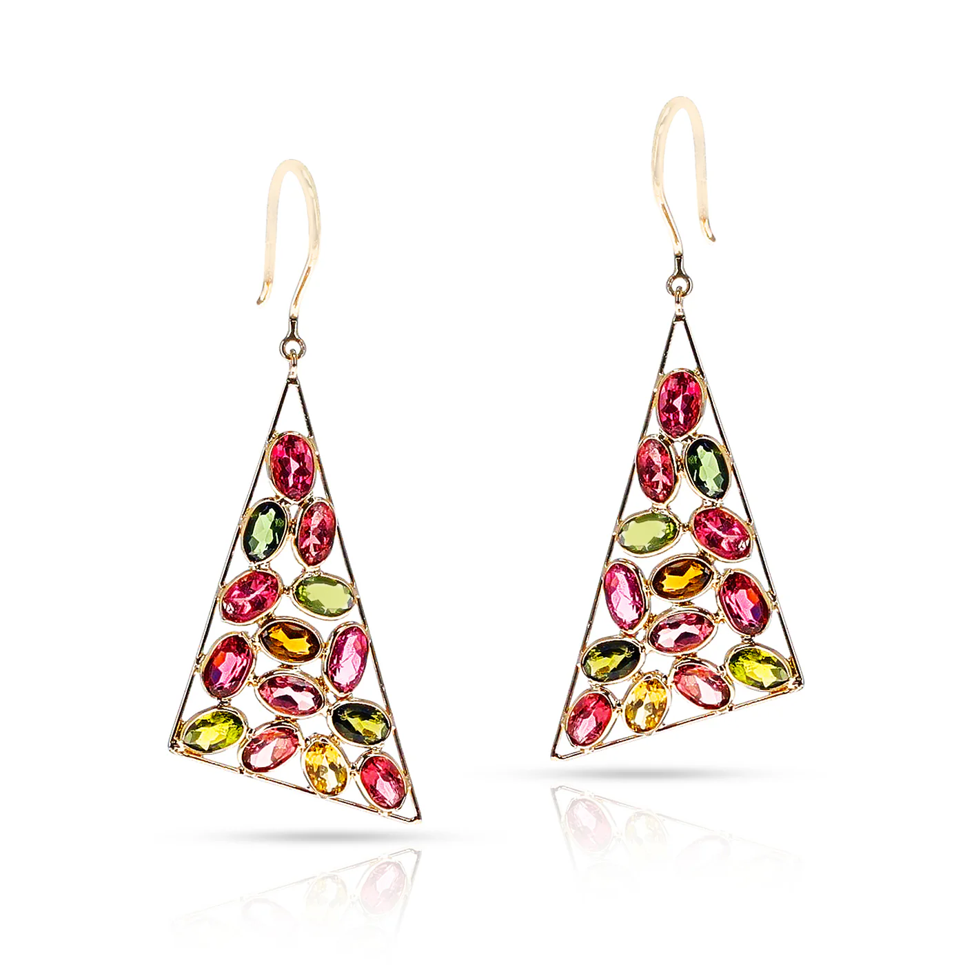 Triangular Shaped Cocktail Tourmaline Earrings, 18K